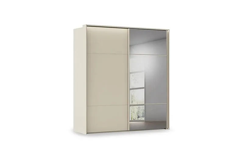 Haven 210cm 2 Door Slider Wardrobe with 1 Glass Door, 1 Mirror Door and Lights