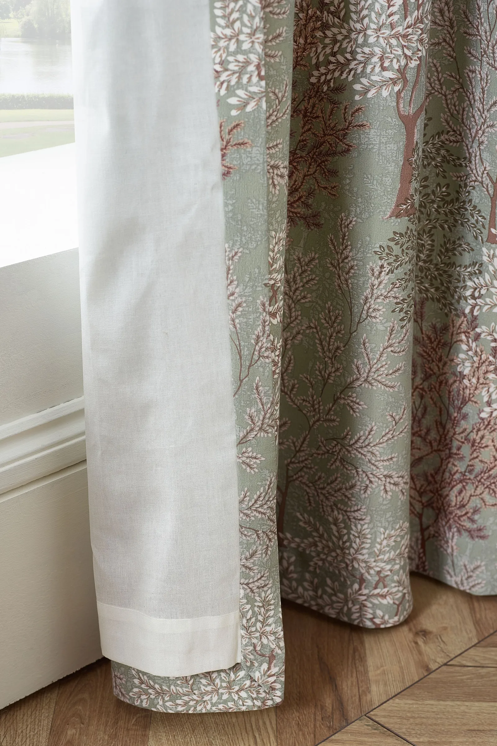 Catherine Lansfield 'Woodland Trees' Lined Pencil Pleat Curtains in Green 4