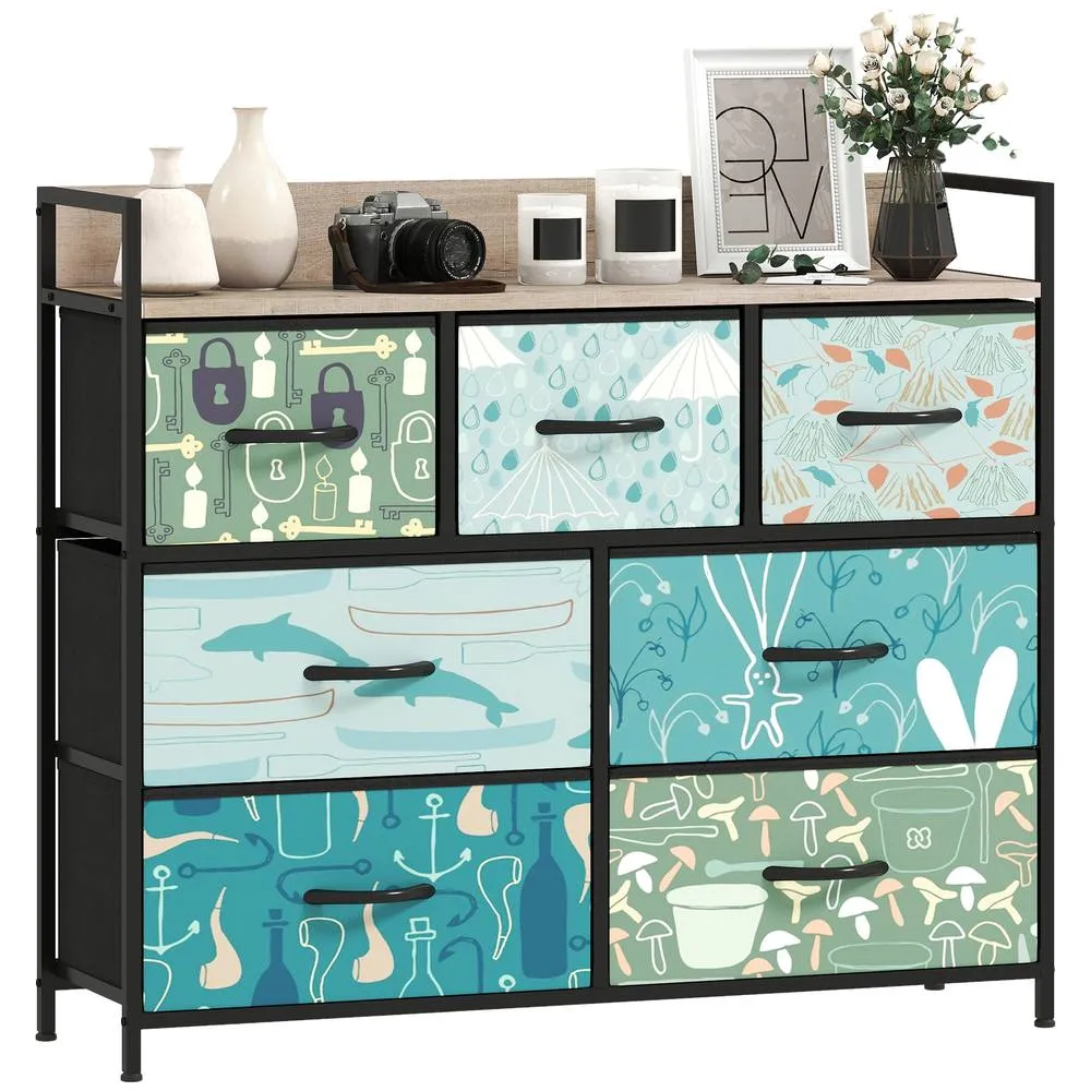 HOMCOM Chest of Drawers for Bedroom, Fabric Dresser with Shelf in Blue 2