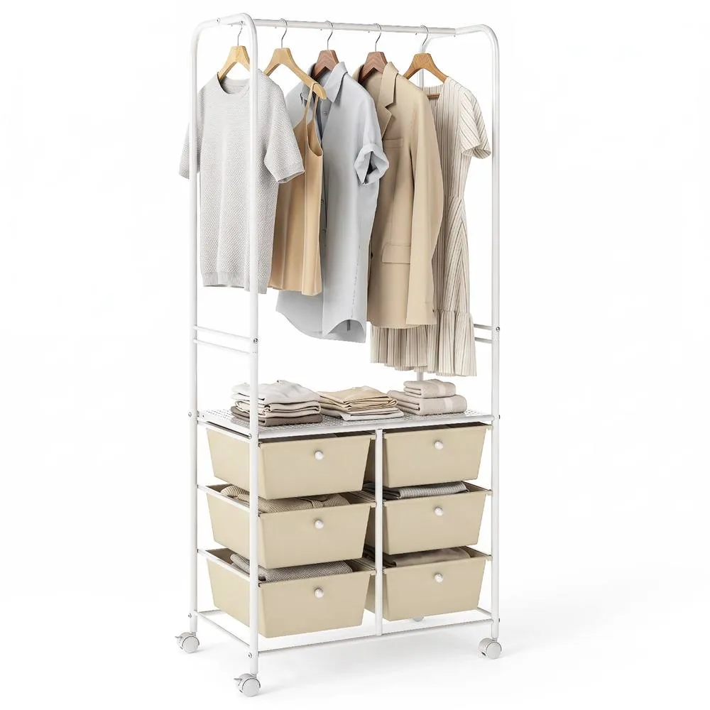Costway Clothing Rack, Coat Hanger w/6 Drawers & Storage Shelf in White 3