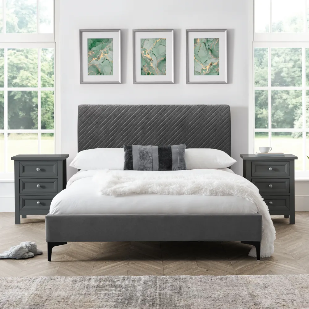 Sanderson Grey Velvet Fabric Bed Frame - 6ft Super King Size