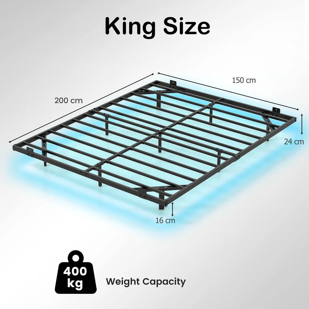 Costway King Size Floating Bed Frame w/ LED Lights Modern Metal Platform Bed in Black 2