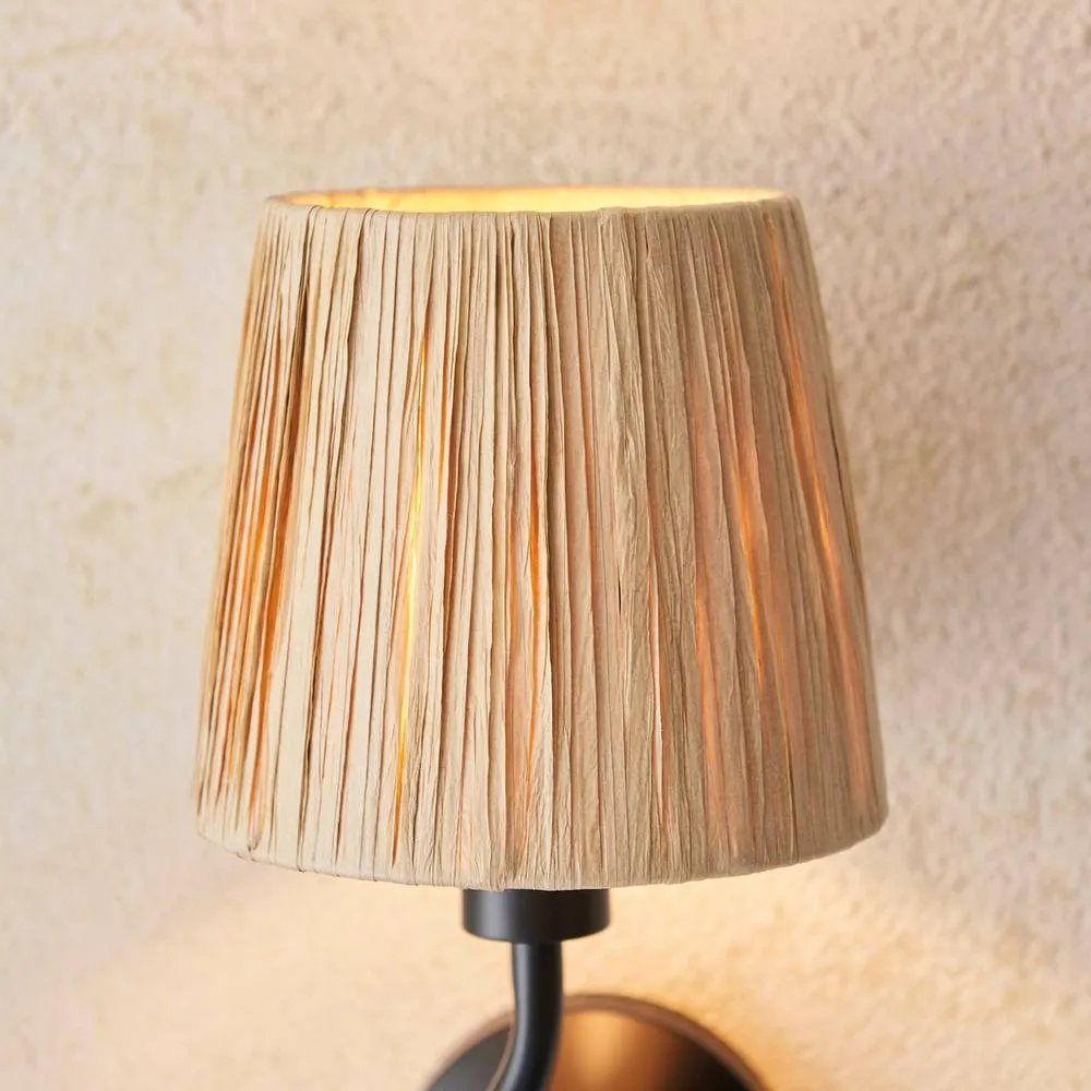 Netlighting Wriggle Wall Lamp with Shade Matt Black Natural Raffia 1x E14 5