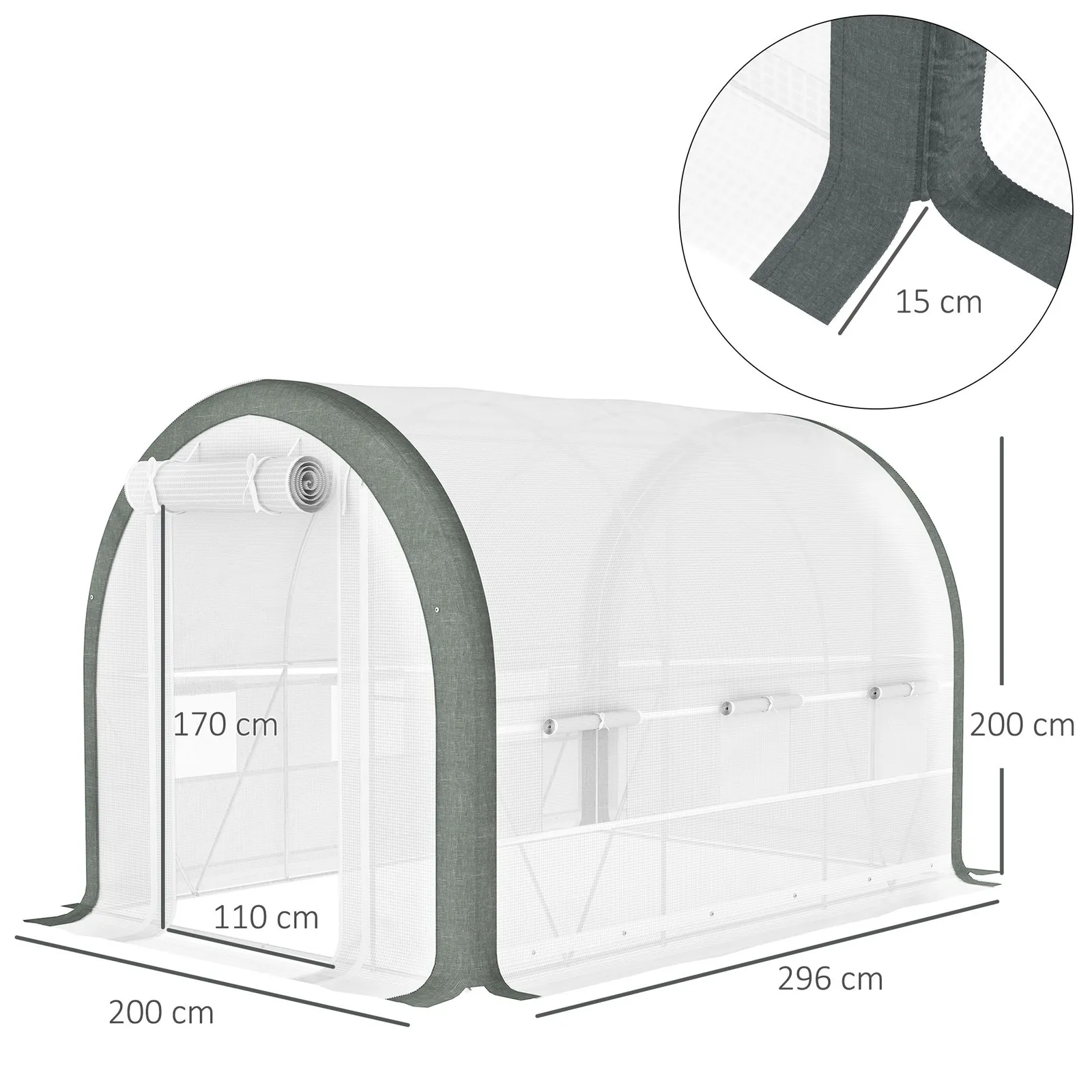 OUTSUNNY 3 x 2 x 2 m Polytunnel Greenhouse Pollytunnel Tent Steel Frame in White 3