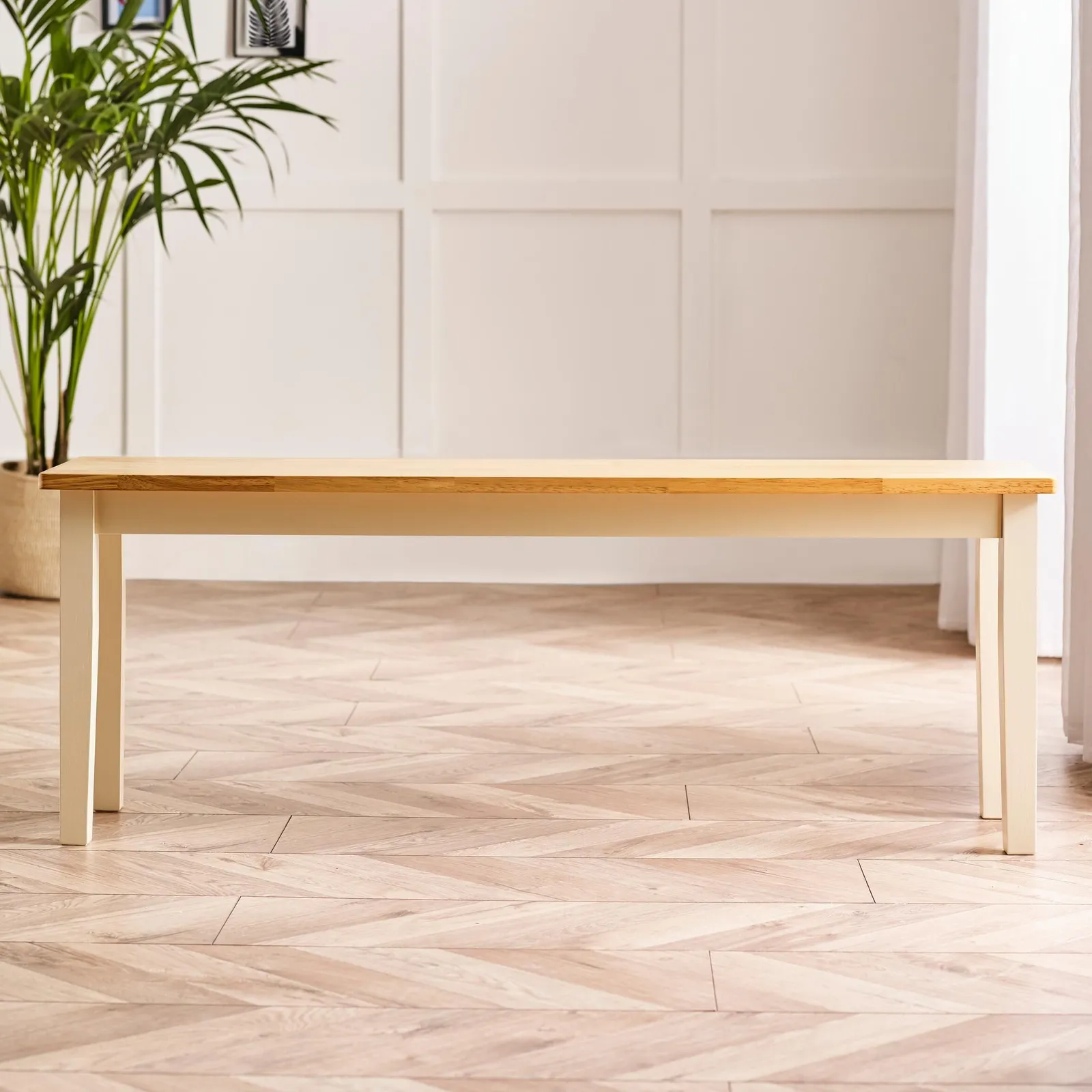 FurnitureboxUK Tenby Large Cream & Oak Coloured Wooden Dining Bench in Light Oak 2
