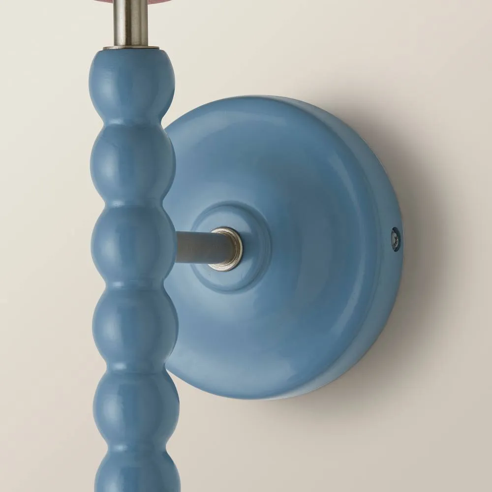 ValueLights Bobbins Powder Blue Wall Light with Linen Trim Lamp Shade & LED Bulb in Pale Pink 6