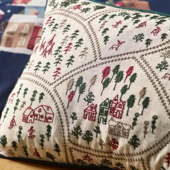 Catherine Lansfield Christmas Ski Village Embroidered Rectangular Cushion 2
