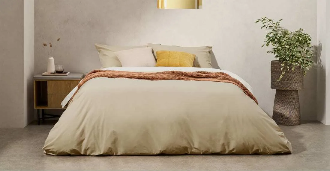 Solar Reversible Cotton Duvet Cover + 2 Pillowcases, Double, Light Ash/ Ivory