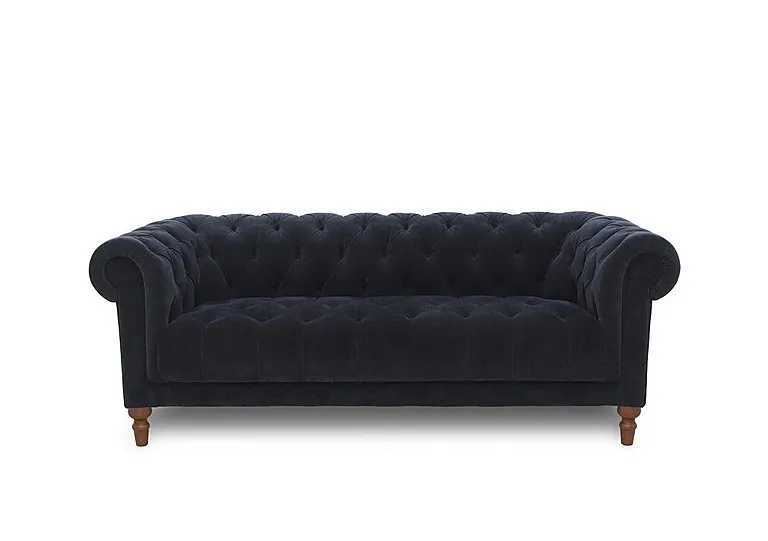 Columbus Fabric 3 Seater Sofa with Wooden Feet - Manhattan Indigo