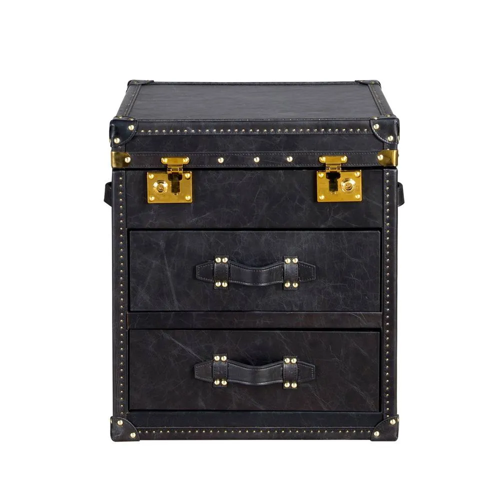 Angel Cerda Black Leather Trunk with Gold Studs 55x50x62 cm 2