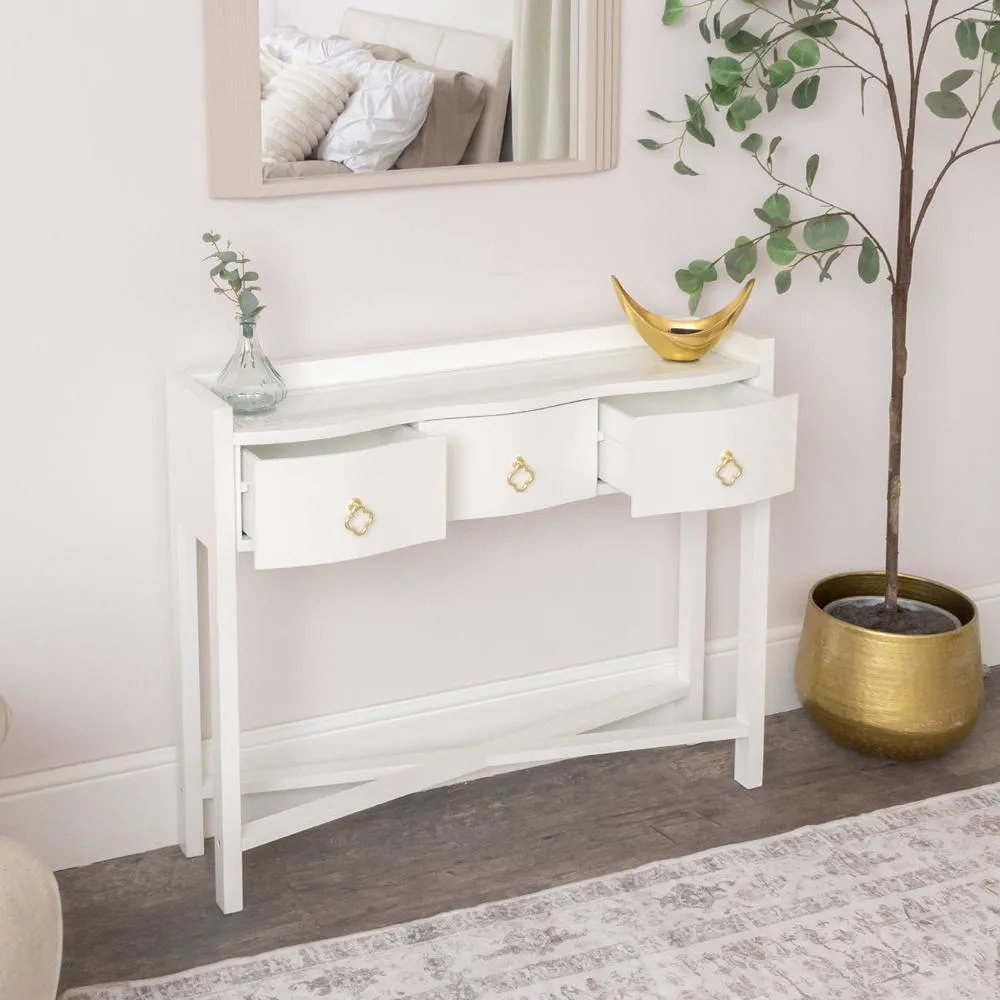 Melody Maison Curved 3 Drawer Console Table With Glass Top - Austin White Range 2