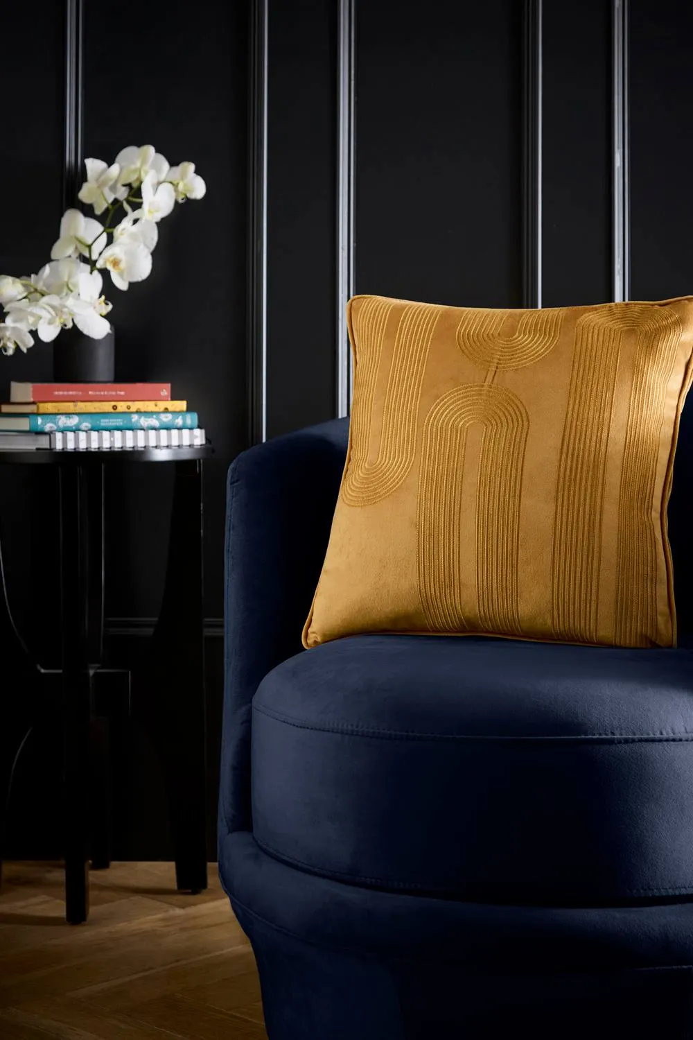 Laurence Llewelyn-Bowen 'Diva Embroidery' Velvet Filled Cushion in Yellow 1