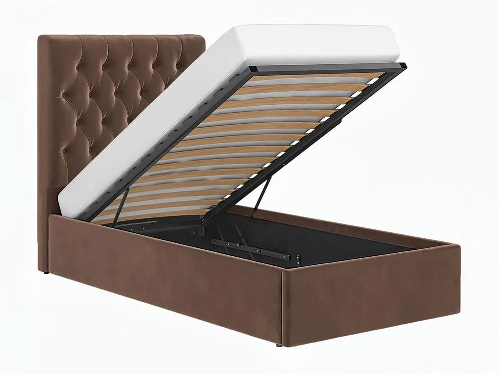 Flair Milan Velvet Single Ottoman Bed in Brown 5