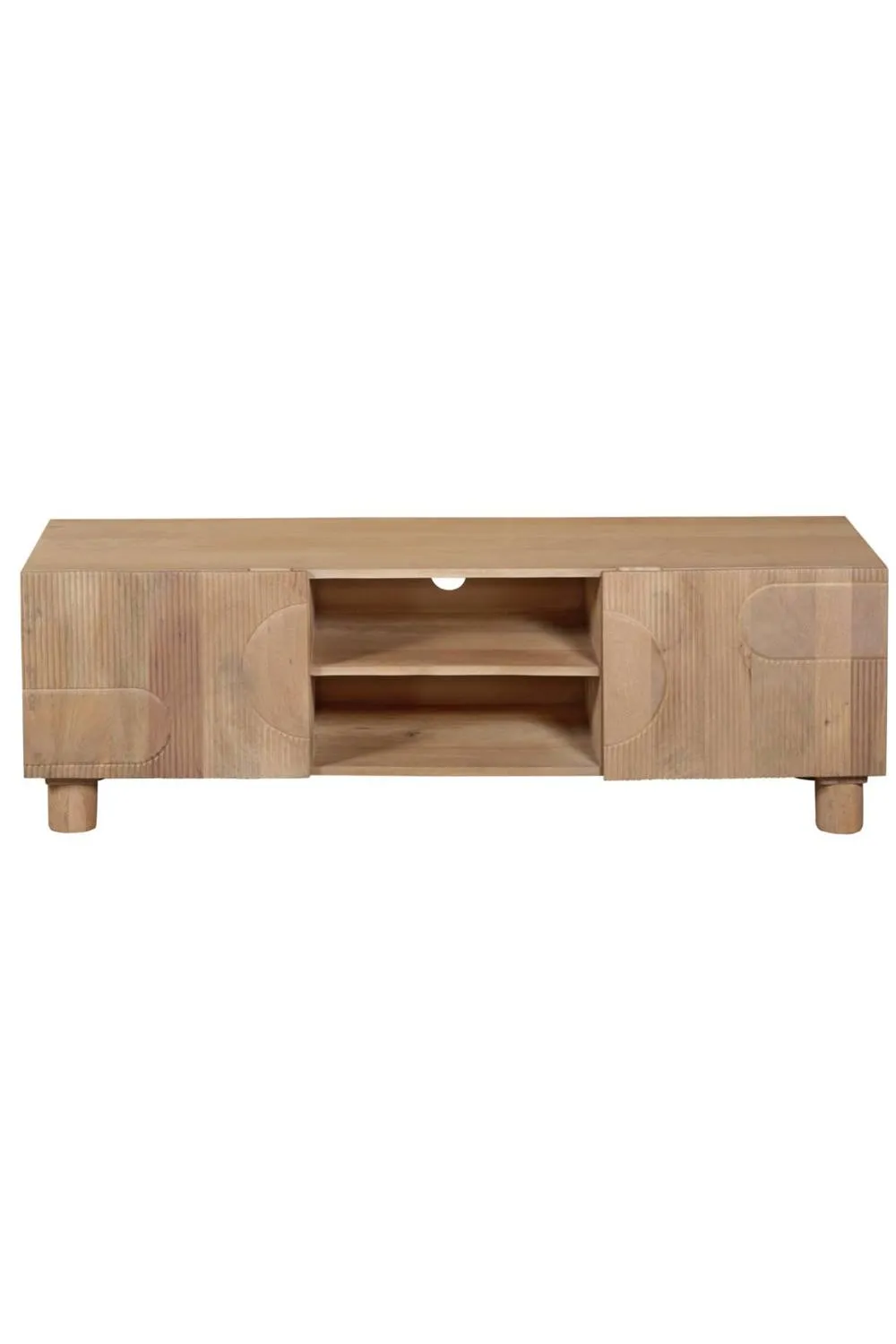 IH Design Yealmpton Fluted Mango Wood TV Cabinet with Shelf in Brown 2