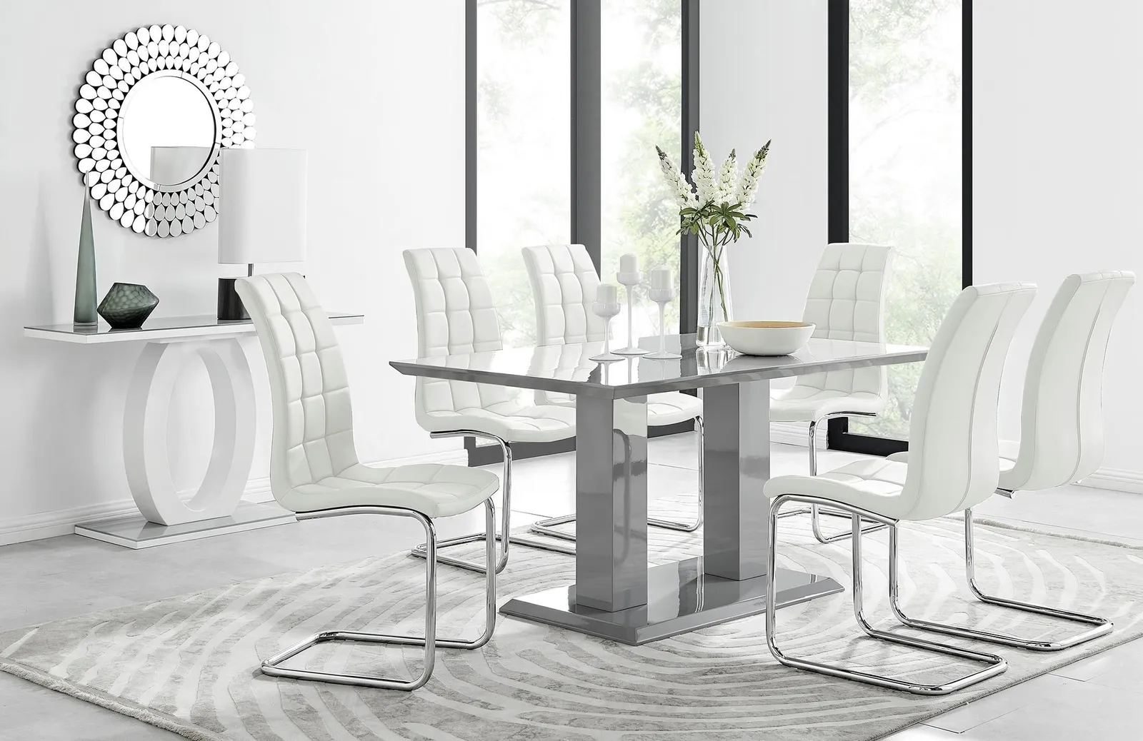 FurnitureboxUK Imperia 6 Grey Dining Table & 6 Murano Chairs in Off-White 1