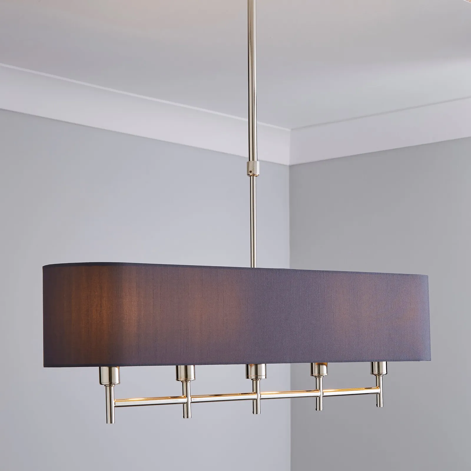5A Edmonton 5 Light Bar Shaded Grey Diner Ceiling Fitting Nickel