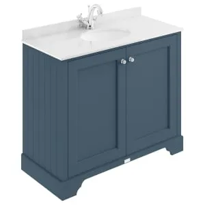 Bayswater Victrion Stiffkey Blue Traditional Freestanding Vanity Unit & White Marble Top Basin - 1000mm