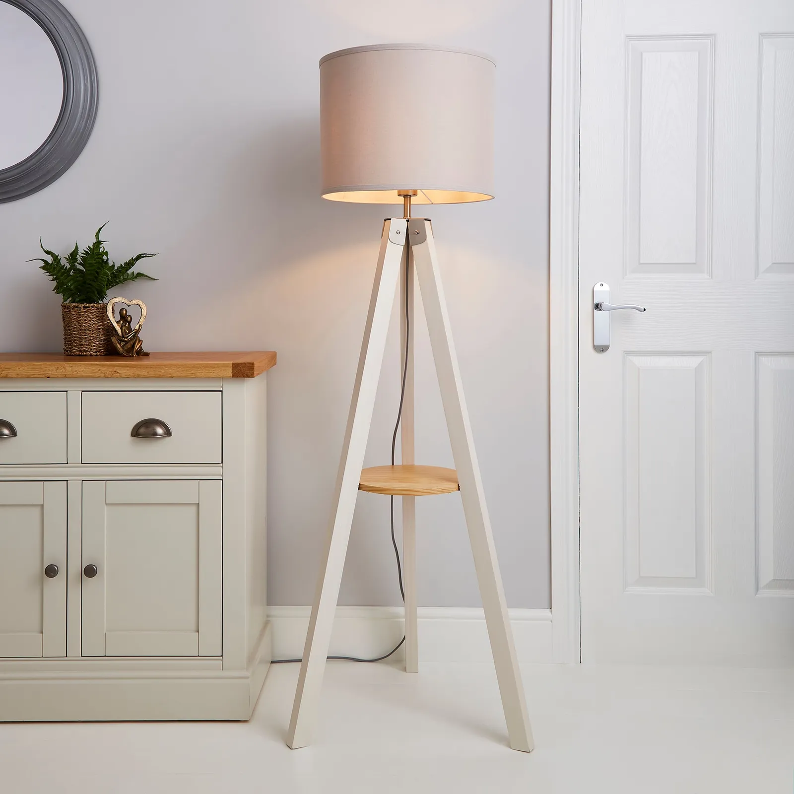 Compton Wood Floor Lamp Ivory Ivory