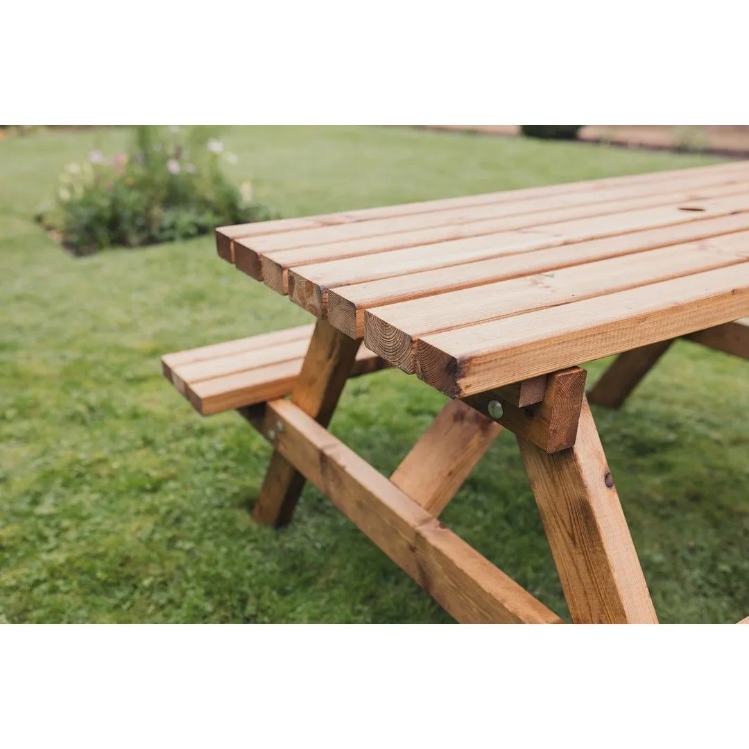Churnet Valley Garden Furniture Ltd Valley Deluxe Picnic Table - L180 x W150 x H90cm - Partially Assembled in Brown 5