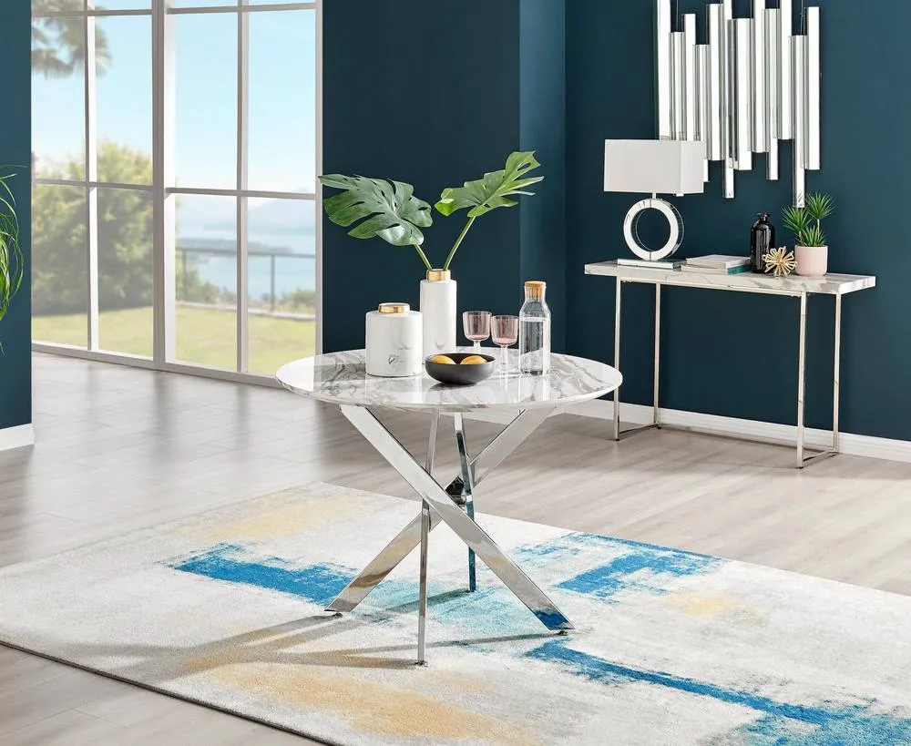 FurnitureboxUK Novara White Marble Round Dining Table & 4 Lorenzo Chairs in Black 2