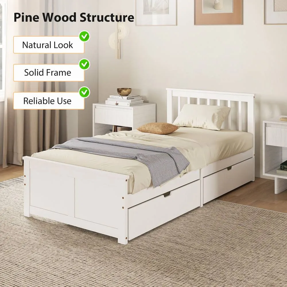 HOMCOM Storage Bed with 2 Drawers, Pine Wood Bed Frame, 90 x 190 cm, White 4