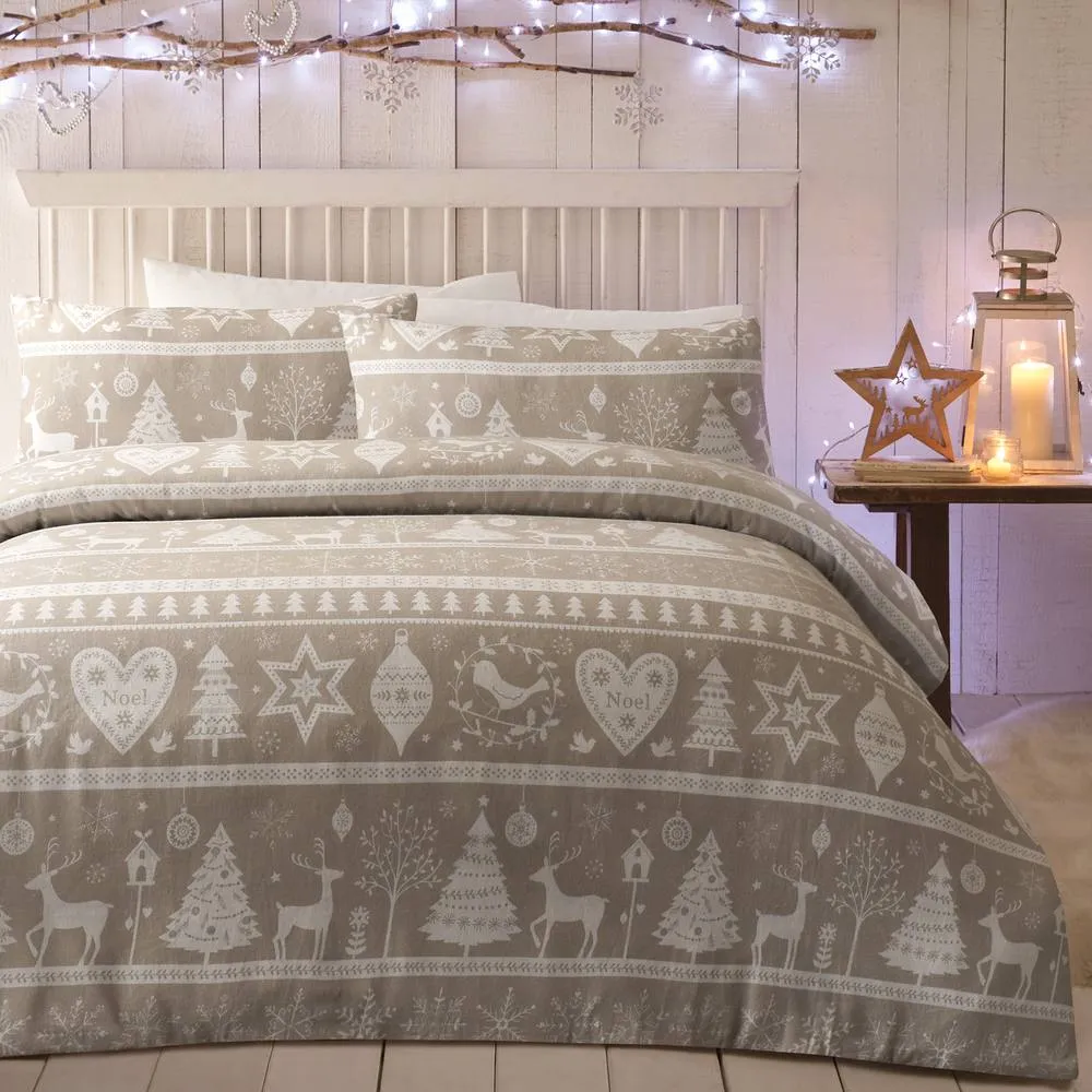 Portfolio Home Festive Scandi Brushed Cotton Duvet Cover Set With Pillow Case in Natural