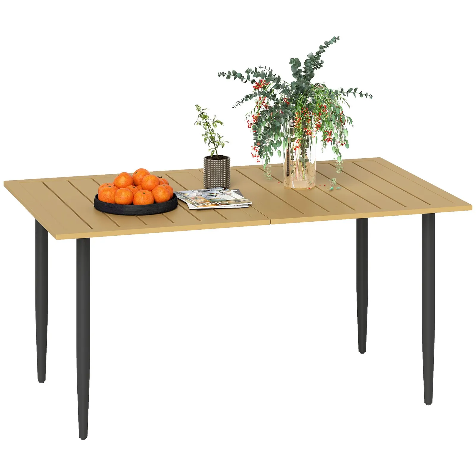 OUTSUNNY 150 x 90cm Garden Dining Table with Parasol Hole, Table Only, Brown 2