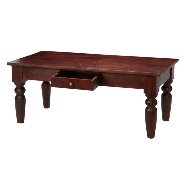 IH Design Mardig Dark Wood Coffee Table with Drawer in Brown