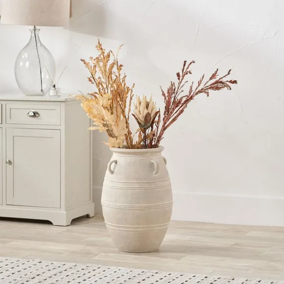 Grey Wash Fibrestone Decorative Vase with Handles 1