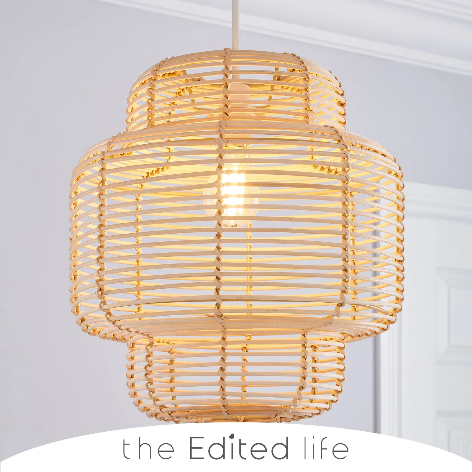 Wicker Tiered Easy Fit Pendant Natural Brown
