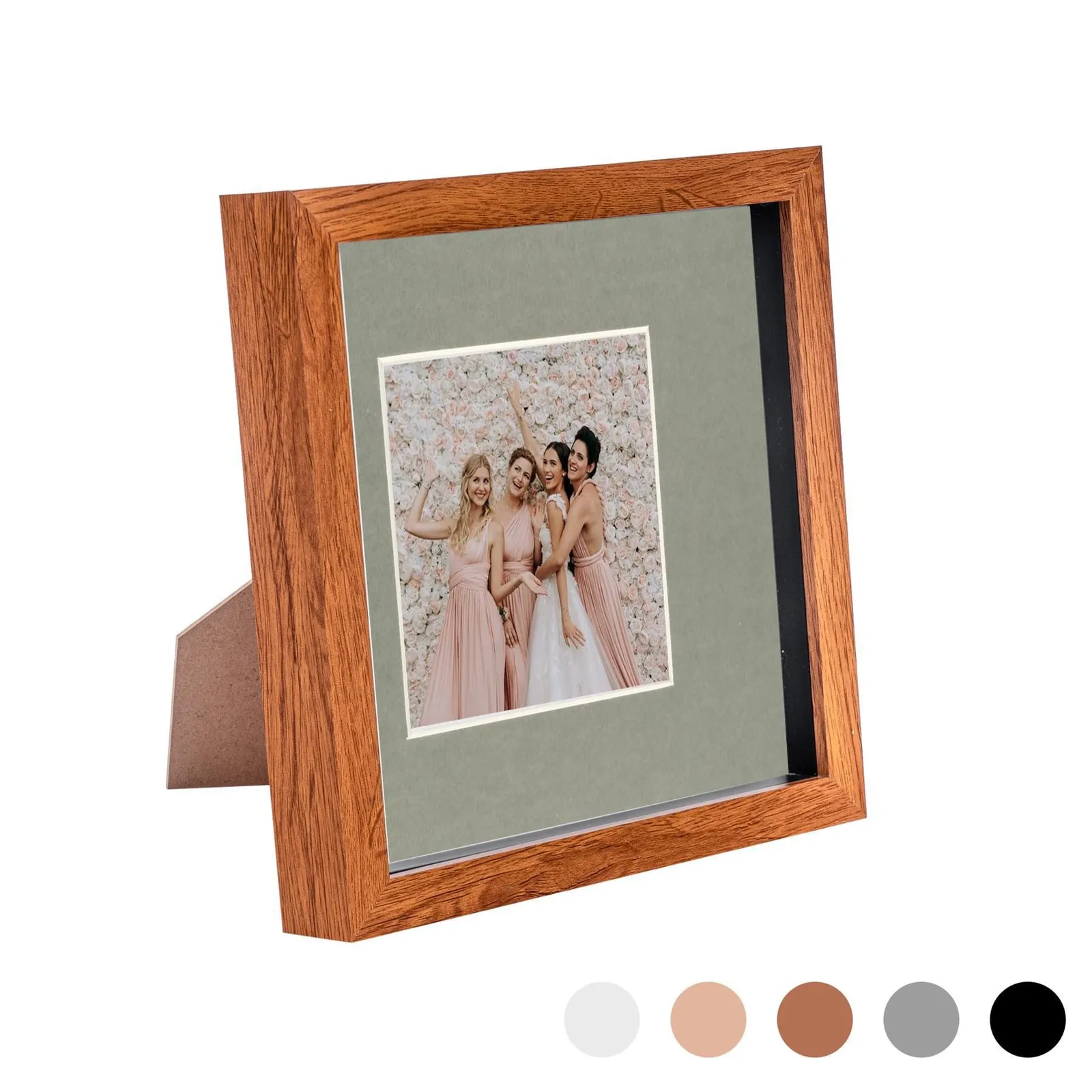 Nicola Spring 3D Box Photo Frame - 8 x 8" with 4 x 4" Mount - Black Mount in Dark Brown