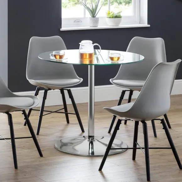 Kudos 4 Seater Round Glass Top Pedestal Dining Table, Silver