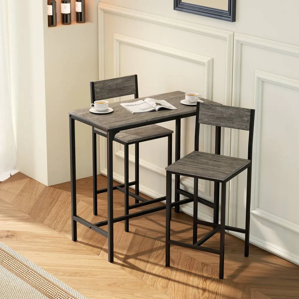 HOMCOM 3-Piece Bar Table Set with 2 Stools, Footrest in Charcoal