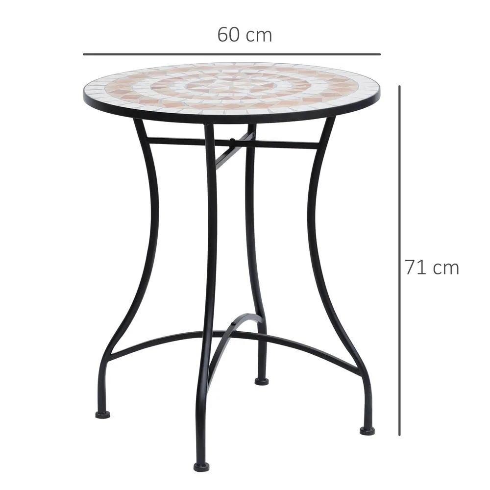 OUTSUNNY Mosaic Table Round Ceramic Bistro Garden Furniture Side Bar Table Patio in Black 3