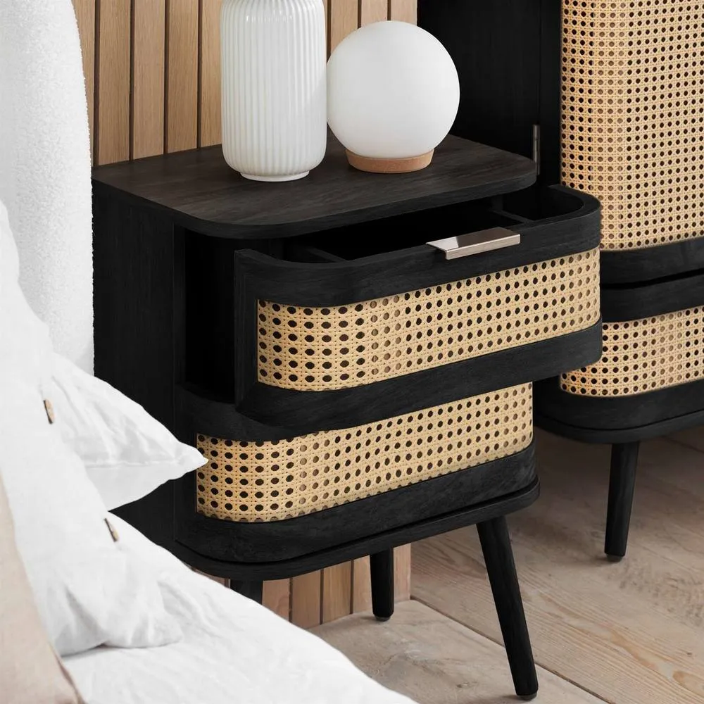 Birlea Rattan Bedside Cabinet 2 Drawer Sark Nightstand Side Table in Black 3