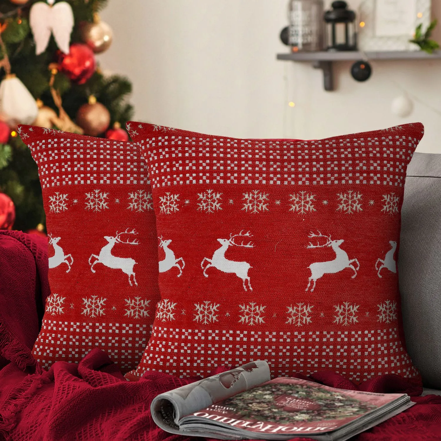Velosso Dancing Stags Filled Christmas Cushion
