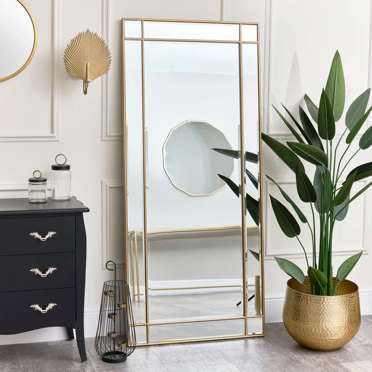 Melody Maison Large Gold Framed Art Deco Wall / Leaner Mirror 80cm X 180cm
