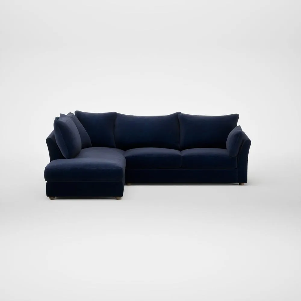 Heal's Tailor Left Hand Facing Corner Sofa Smart Luxe Velvet Midnight Natural Feet 2