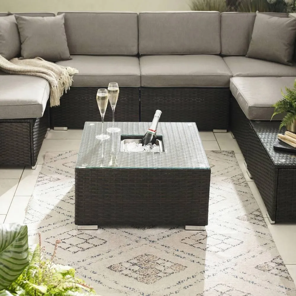 FurnitureboxUK Orlando Rattan Garden Coffee Table with Central Ice Bucket in Brown 3