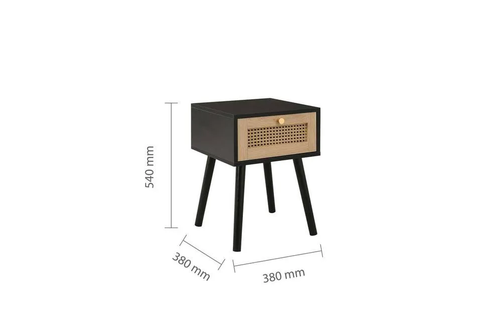 Birlea Pair of Bedside 1 Drawer Cabinet Rattan Croxley Side Table Black 6