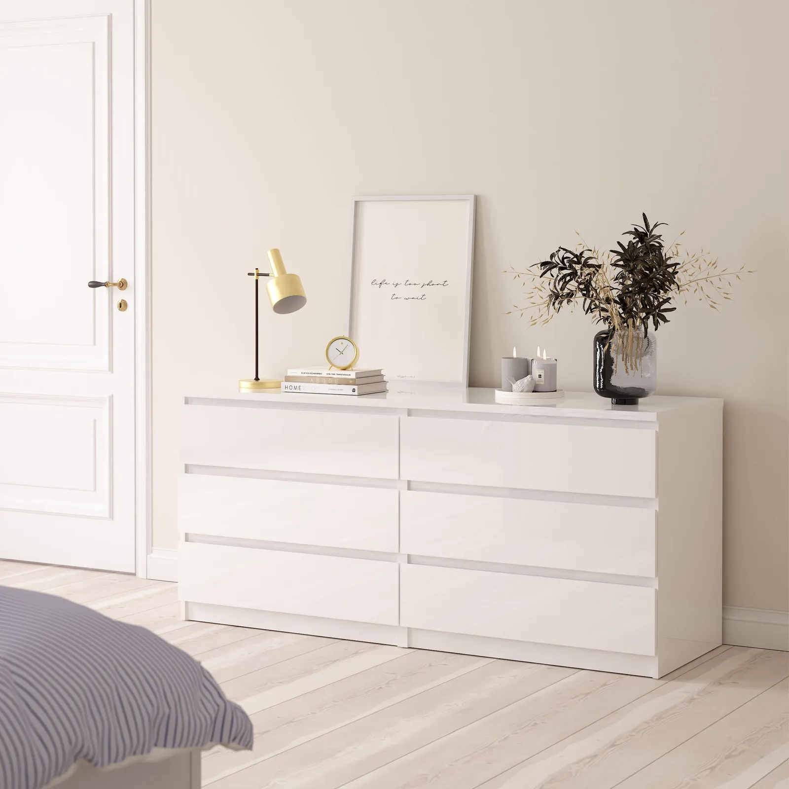 Furniture To Go Naia Wide Chest of 6 Drawers (3+3) in White 5