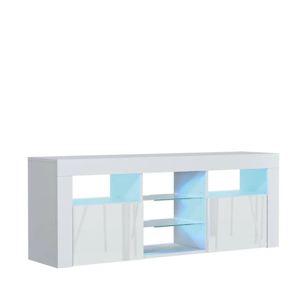 Creative Furniture Pulse TV Unit 145cm - White with Gloss Doors + LED Lights 4