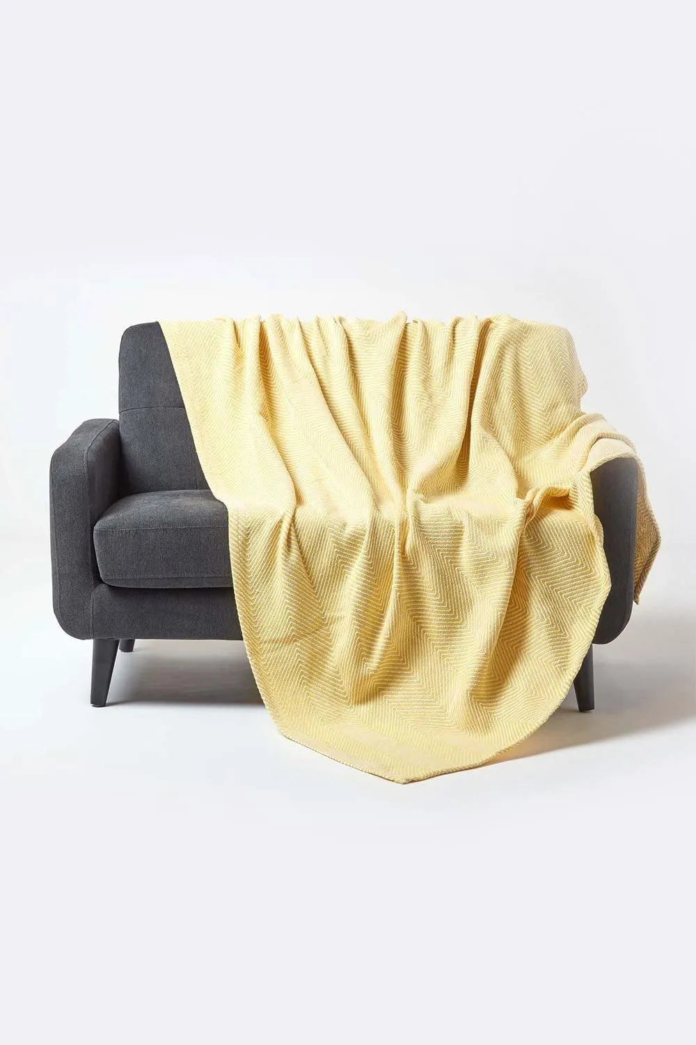 Homescapes 100% Cotton Throw Soft, Stylish & Machine Washable in Yellow