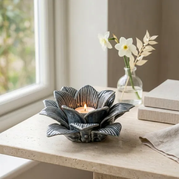 Blue Flower Ceramic Tealight Holder