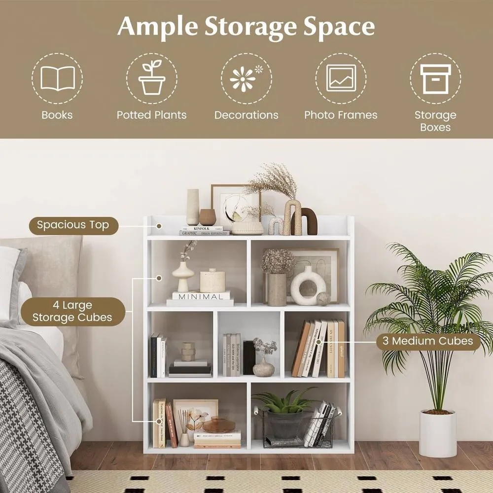 Costway 7 Cubes Open back Bookshelf Home Storage Display Shelf Wooden Bookcase in White 5