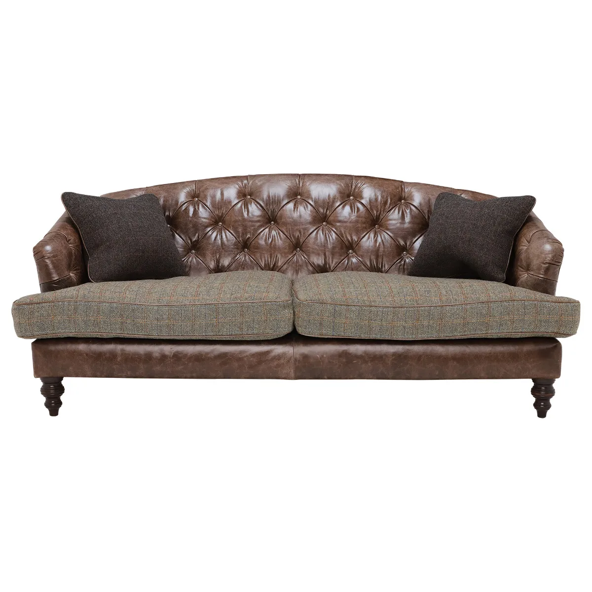 Harris Tweed Leather Dalmore Midi Sofa, Fabric and Leather