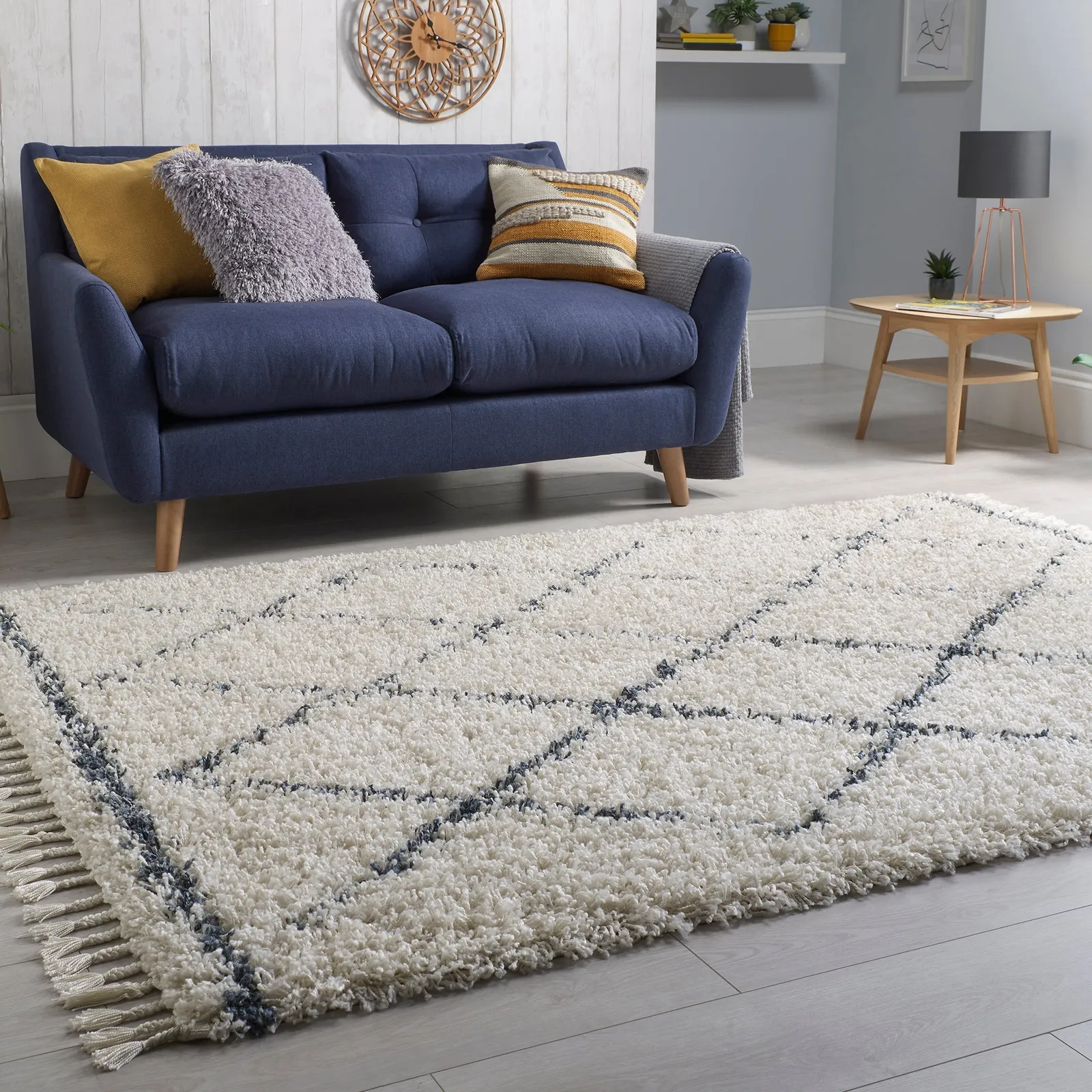 Berber Geometric Shaggy Rug Berber Cream