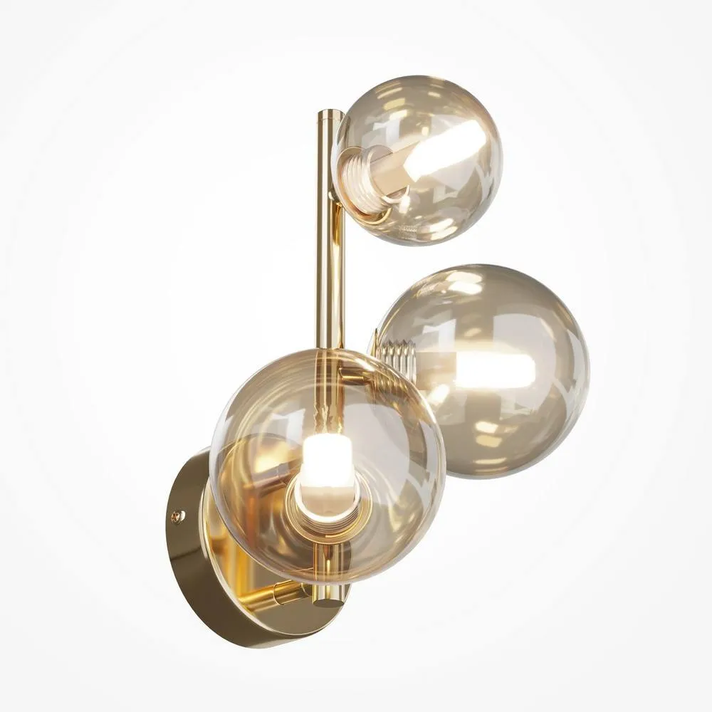 Netlighting Maytoni Dallas Modern 3 Light Wall Lamp Gold Cognac Shade G9