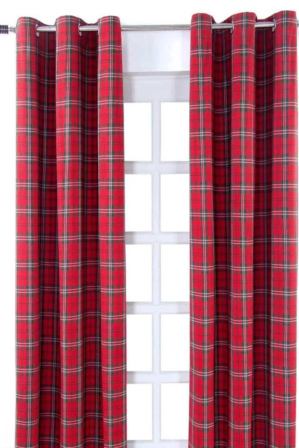 Homescapes Edward Tartan Check Ready Made Eyelet Curtain Pair in Red