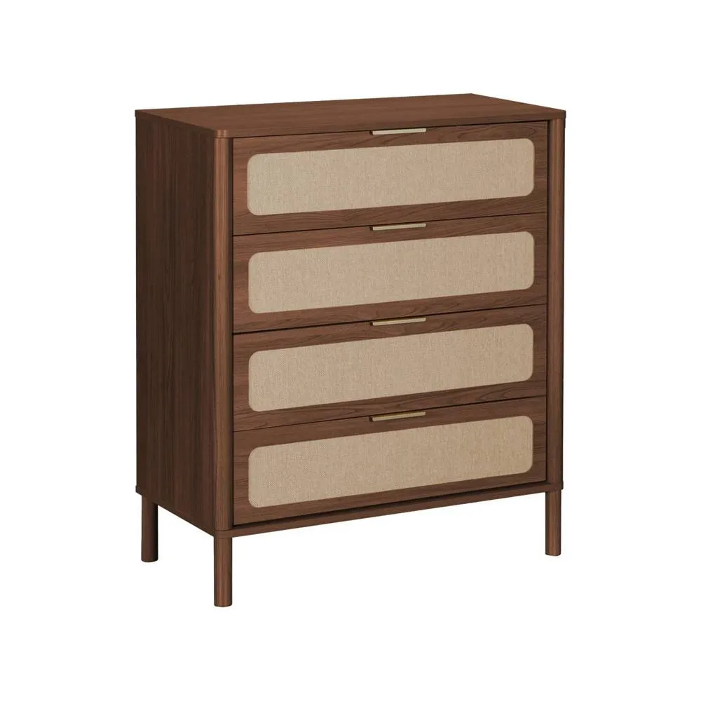 sweeek Vintage chest of drawers with wood decor & cane, 4 drawers in Dark Brown 2